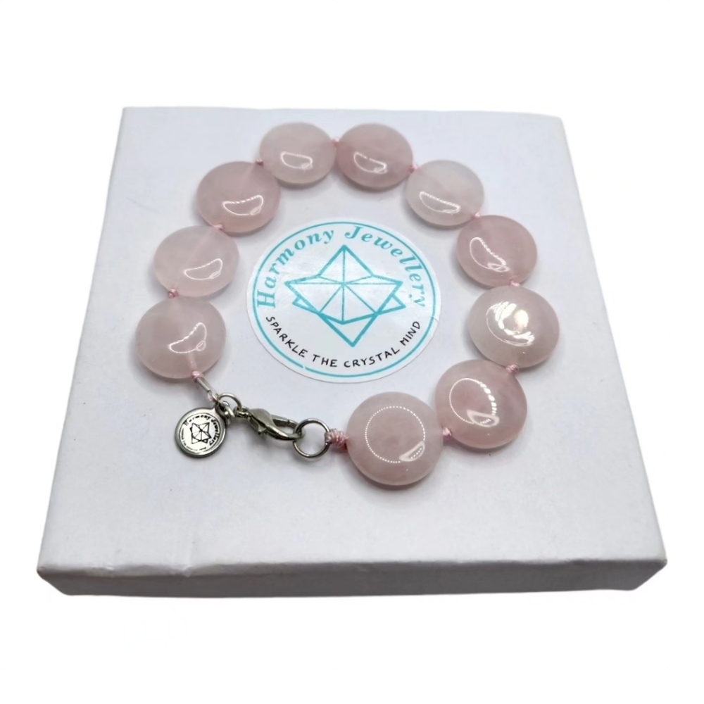 Rose Quartz coin-shape bracelet